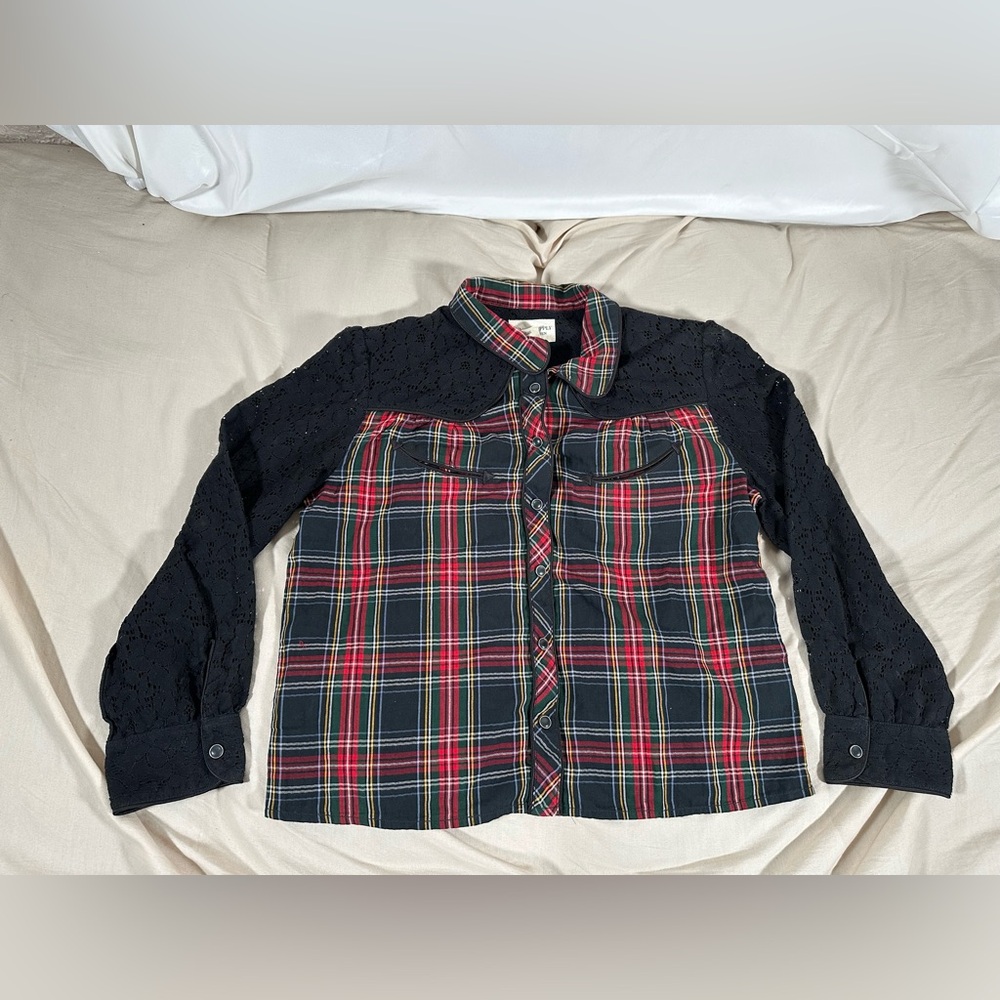 Denim & Supply Ralph Lauren Women Medium Top Lace Plaid Western Shirt Button Up